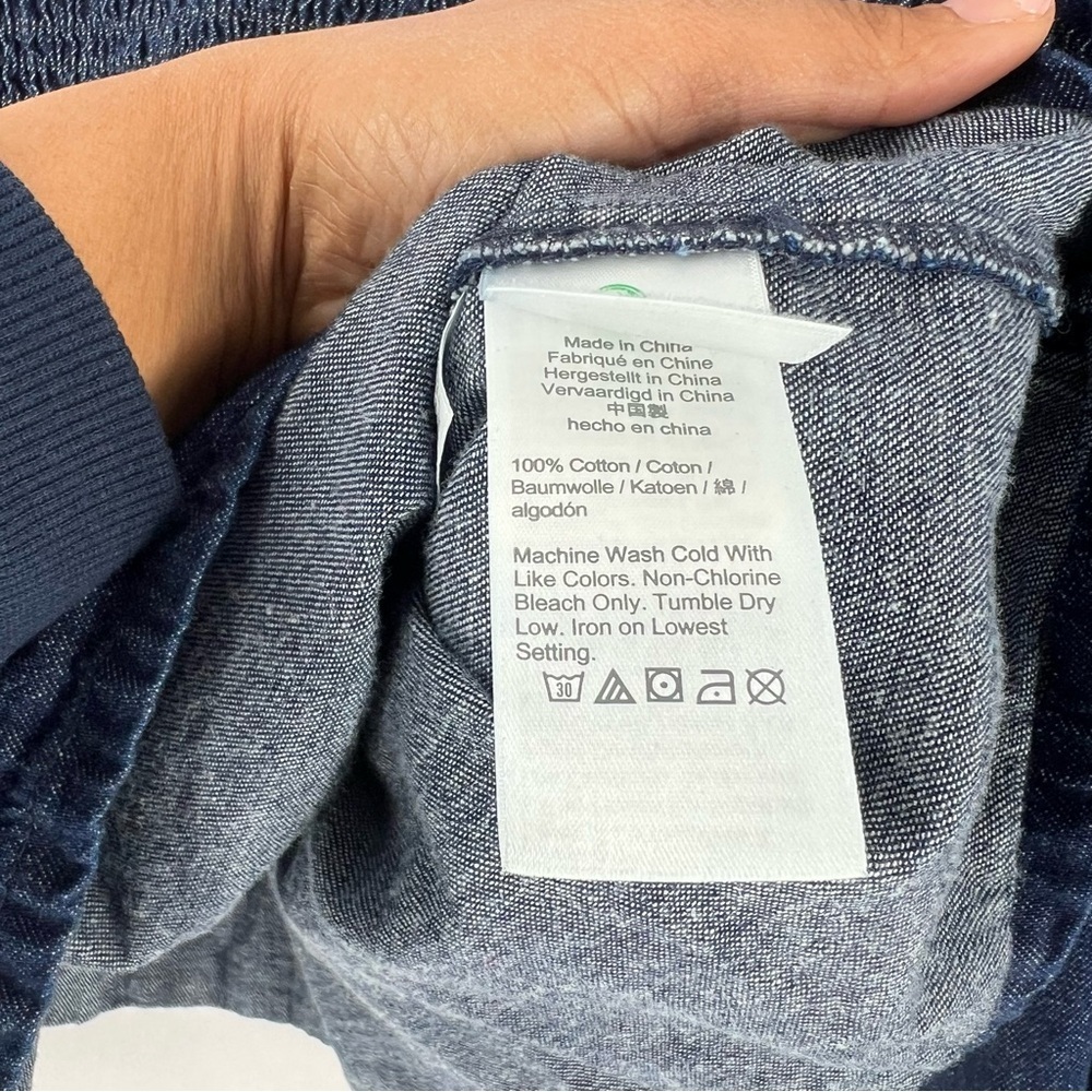 J. Crew Dark Blue Chambray Smocked Puff Sleeve Top Peasant Milkmaid - Picture 10 of 12